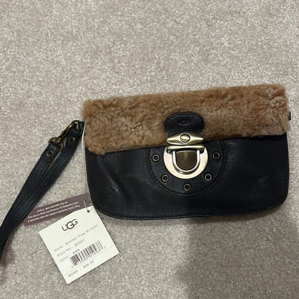 UGG Black and Tan Clutch with Gold Accent